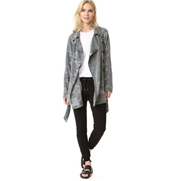 PAM & Gela Camo Lightweight Tencel Trench Coat in Vintage Green Size L - Picture 11 of 13